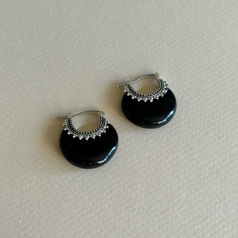 Black hoop Earrings N1648 - Picture 3 of 4